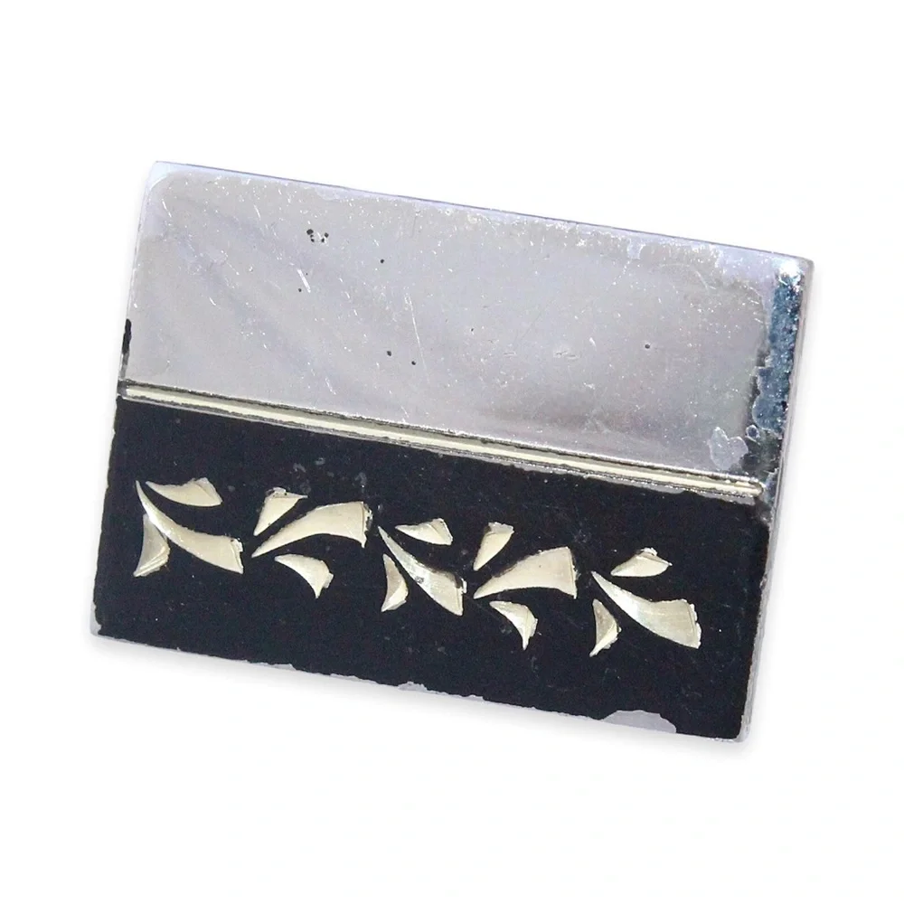 Vintage Sterling Silver Damascene Cufflinks Black Enamel Rectangle Cuff Links